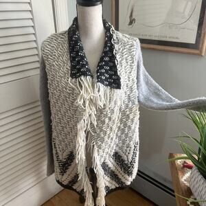 Moth Anthropologie Sweater Womens XS Cream Open Cardigan Chunky Knit Fringe Boho